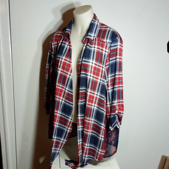 Self Esteem Red Blue Plaid Open Front 3/4 Slv Top Sz 3X - Picture 4 of 13